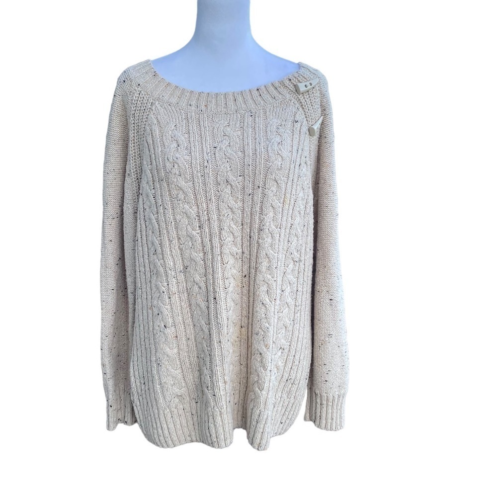 ST John’s Bay Ladies Cable Knit Tunic‎ Chunky Speckled Button Detail Neutral XL